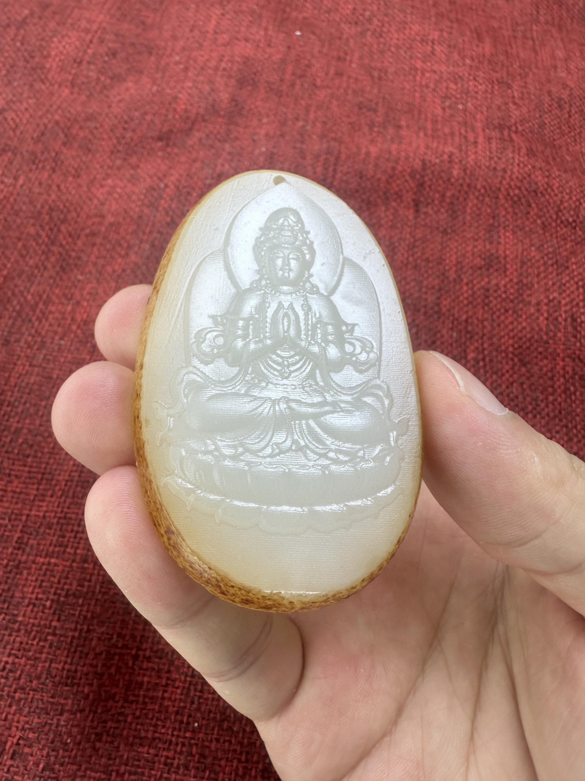 和田玉籽料原石洒金皮观音保平安吊坠挂件白玉带皮挂牌男款玉坠