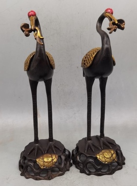 铜鎏金如意仙鹤铜熏香炉一对檀香炉居家客厅装饰创意桌面摆件