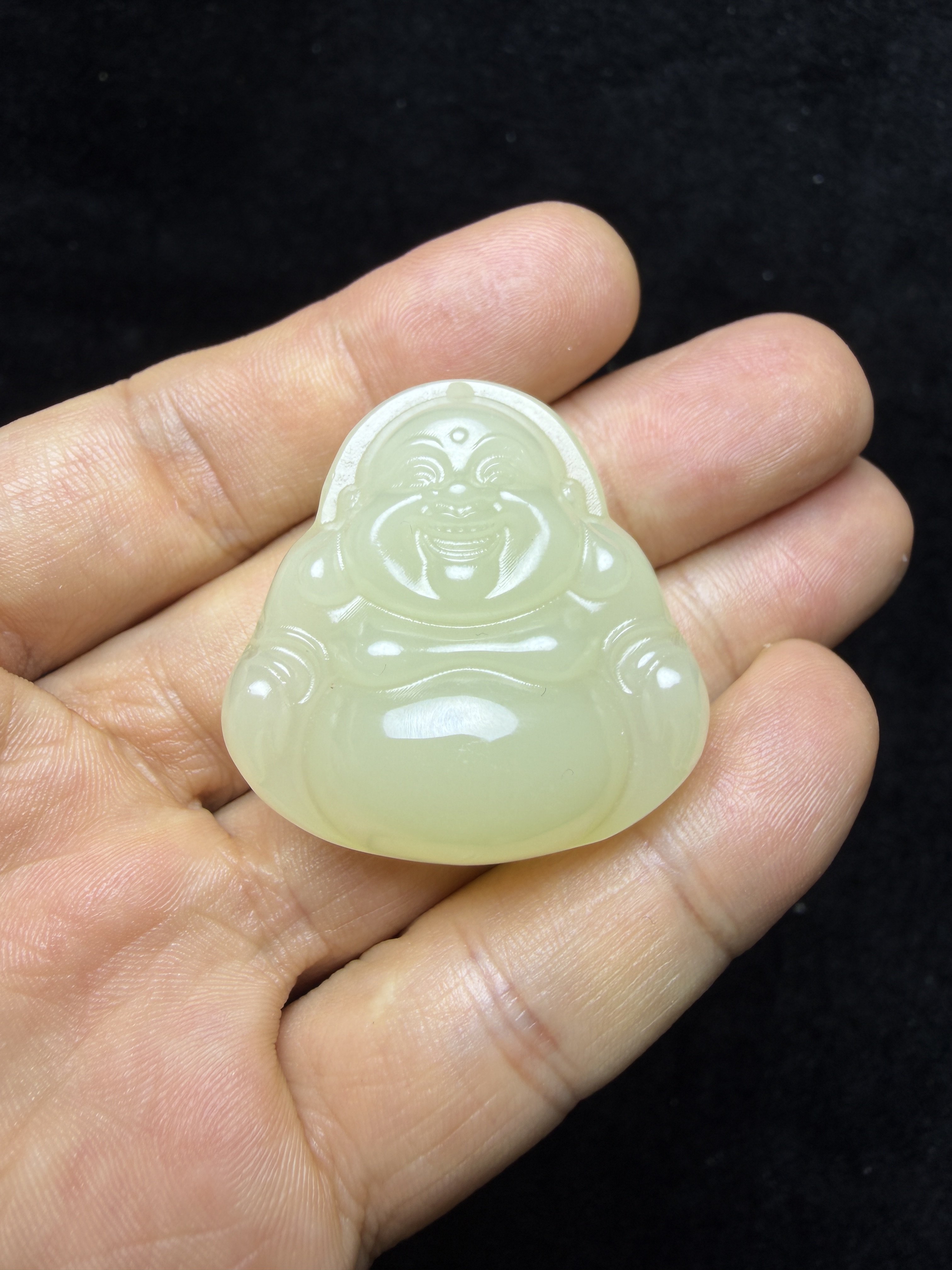 天然玉石小号弥勒佛挂件青白玉佛吊坠双面大肚弥勒佛公笑佛女项链