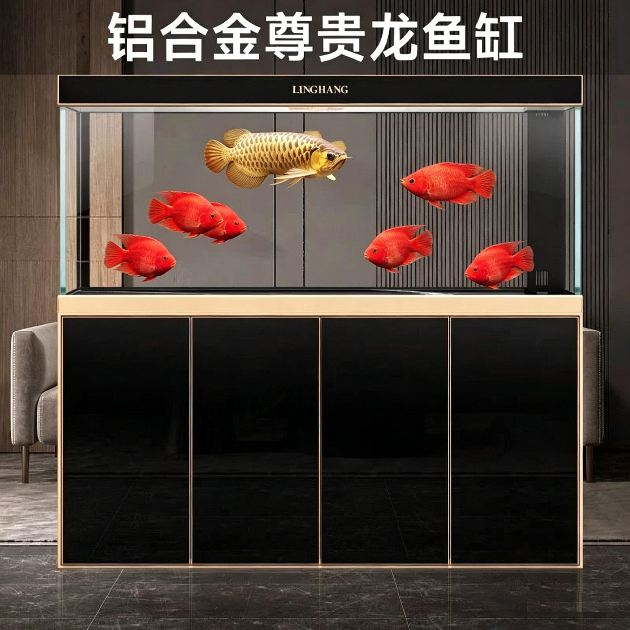 闽江水族铝合金底柜鱼缸大型桌面缸办公室现代简约风可定制水族箱