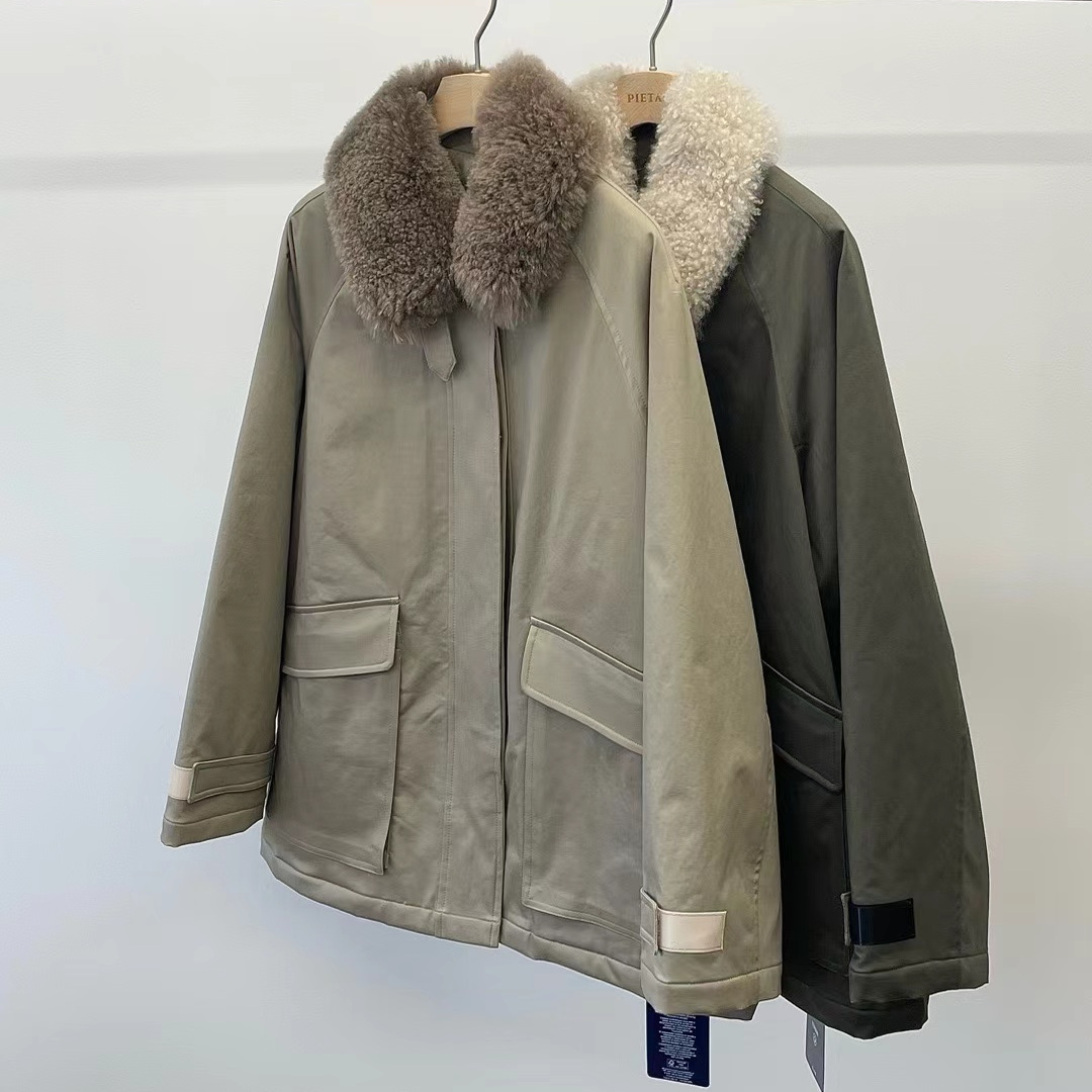 羊绒翻领 3M进口棉里宽松外套休闲上衣派克服