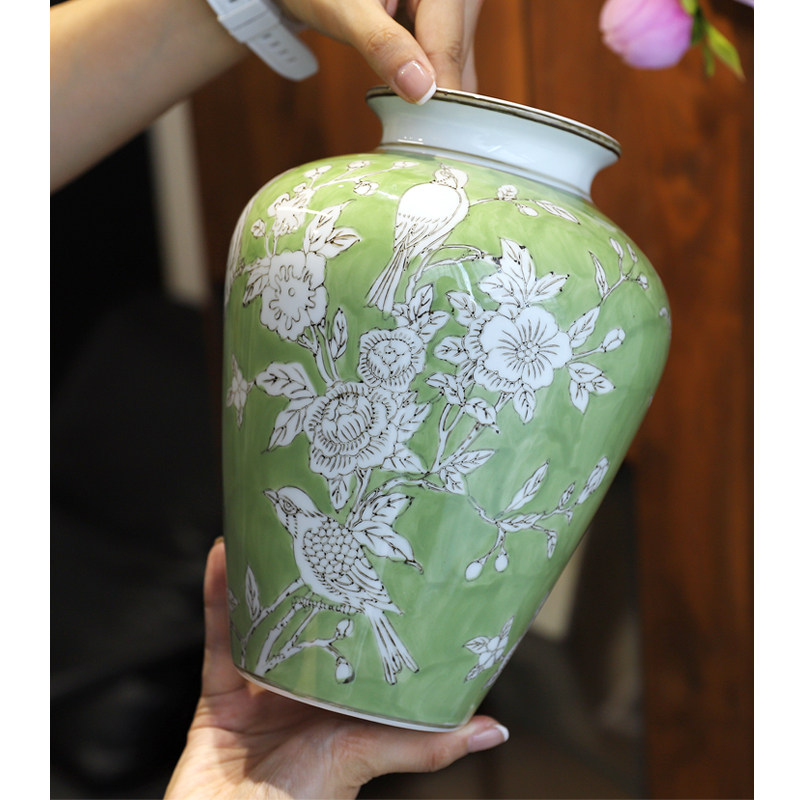 芙菡居品青花瓷手绘花瓶新中式创意陶瓷客厅插花玄关家居摆饰