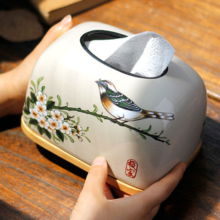 新中式中式创意餐桌纸抽盒陶瓷抽纸盒家用客厅装饰纸巾盒摆件古风