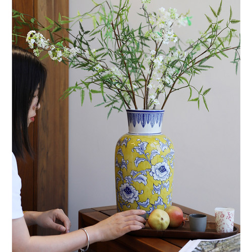 新中式 缠枝牡丹 陶瓷水培花瓶客厅玄关餐桌摆件手绘青花瓷