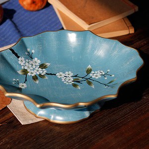 新中式轻奢陶瓷水果盘中式果盘家用客厅茶几高档干果盘装饰摆件