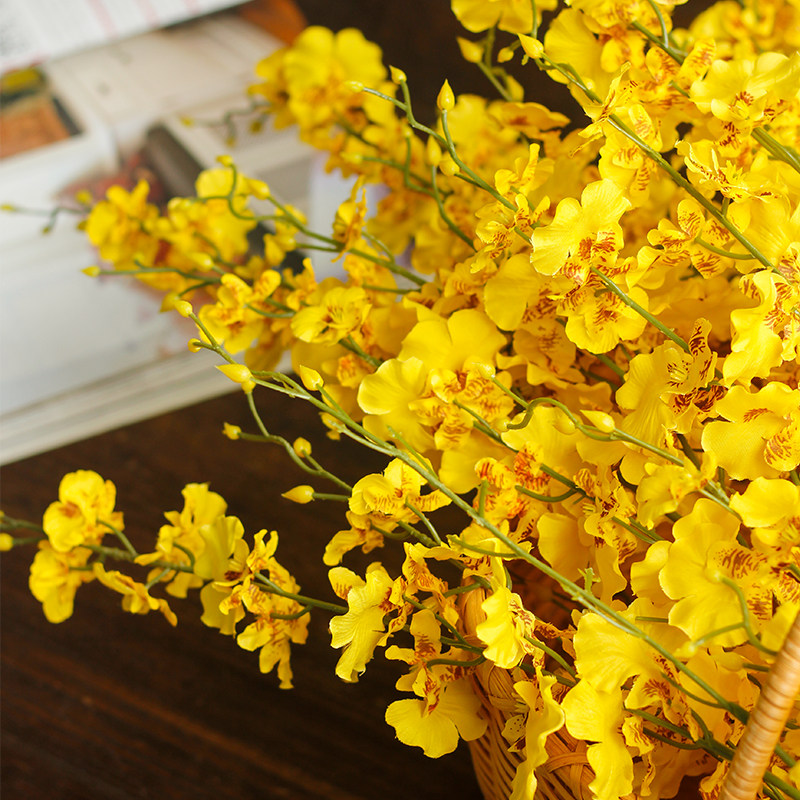 大号真跳舞兰花假花绢花客厅绢花玄关插花装饰摆件摄影道具