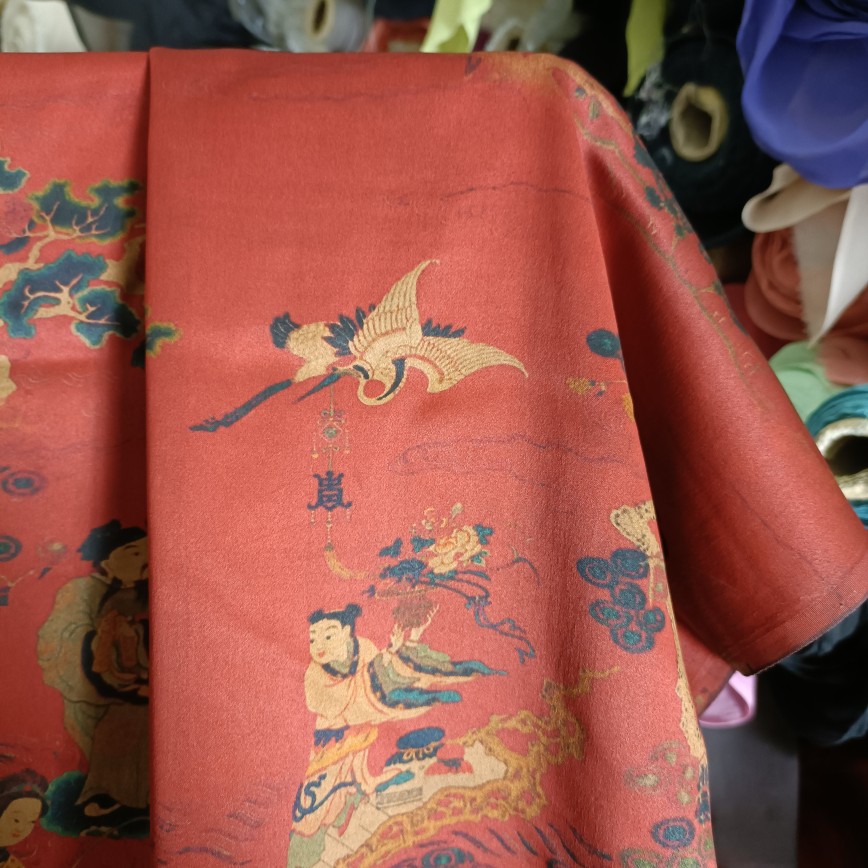 缎面印花真丝香云纱布料杭州丝绸100桑蚕丝顺德莨绸面料女装夏布