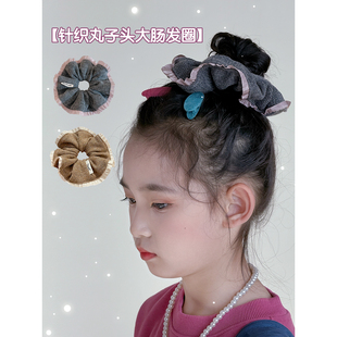 女童发饰儿童韩版毛线针织大肠发圈头饰女孩洋气扎丸子头发绳皮筋