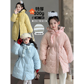 棉衣 儿童夹棉外套中大童加厚保暖连帽中长款 女童棉服2025冬季 新款