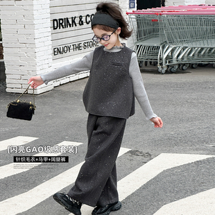 波拉bora韩国童装女童套装2025秋季儿童高端洋气马甲裤子三件套