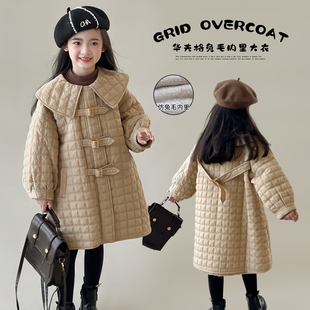 女童外套2025冬季新款儿童中长款夹棉大衣女大童洋气加厚上衣冬装