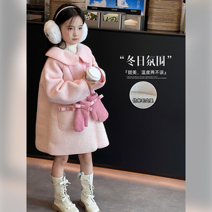 女童呢大衣2025冬季新款儿童甜美中长款呢子外套冬装保暖加绒上衣