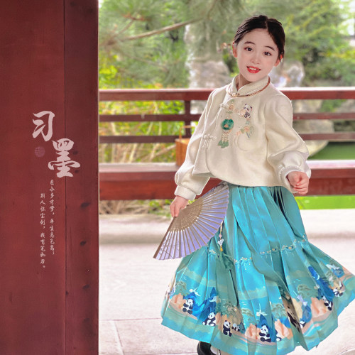 女童冬季汉服套装2025新款儿童国风古装马面裙唐装夹棉上衣两件套