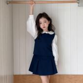 2025春季 修身 新款 韩版 中大童百搭 女童学院风娃娃领衬衫 女童春装