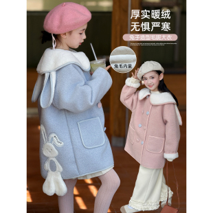 女童呢大衣2025冬季新款儿童加绒加厚上衣中大童韩版翻领呢子外套