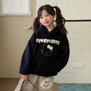 童卫衣2025冬季新款女童连帽羊羔毛连帽卫衣儿童加绒加厚外套上衣