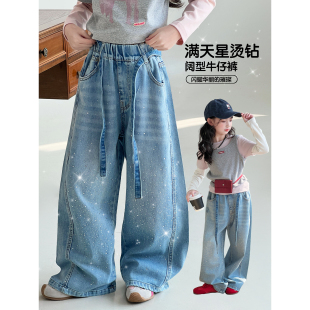 儿童韩版 新款 阔腿裤 中大童洋气裤 潮 女童牛仔裤 子休闲长裤 2026春季