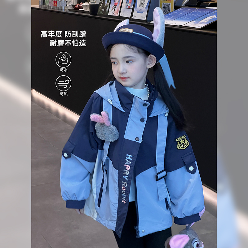 女童外套2025秋季新款儿童秋装户外防水冲锋衣女大童洋气卡通风衣