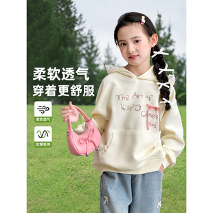 女童卫衣2026秋季新款儿童连帽字母宽松上衣小女孩韩版甜美套头衫