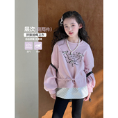 中大童休闲百搭套头衫 儿童洋气拼接上衣春装 新款 女童卫衣2026春季