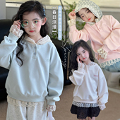 蕾丝拼接上衣中大童洋气连帽长袖 儿童韩版 潮 新款 女童卫衣2026春季