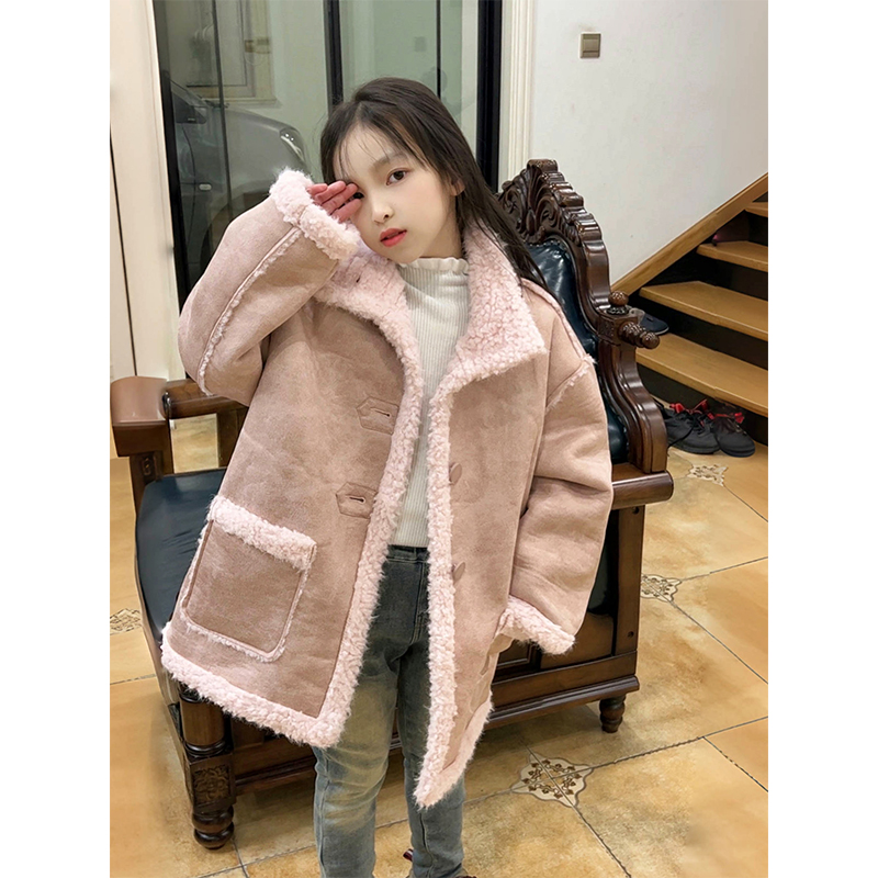 女童外套2025冬季新款儿童洋气加厚保暖皮毛一体中大童大衣冬装