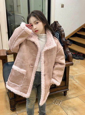 女童外套2025冬季新款儿童洋气加厚保暖皮毛一体中大童大衣冬装