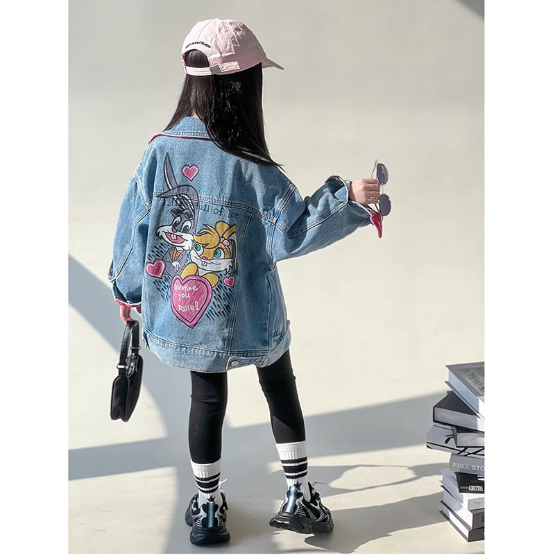 女童外套2025春季新款儿童卡通印花牛仔上衣宝宝休闲时髦夹克春装