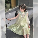 Ципао, летнее детское платье с рукавами без рукавов, ханьфу, длинная юбка, китайский стиль