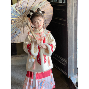 女童汉服2023冬季新款冬装儿童年款中国风保暖羽绒上衣马面裙套装