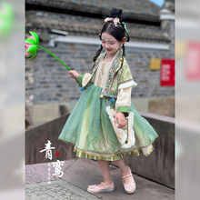 女童汉服2025春季新款儿童新中式连衣裙马甲包包古风三件套春装