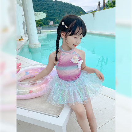 女童泳衣夏季2024新款儿童连体人鱼沙滩泳装女宝宝公主游泳衣纱裙