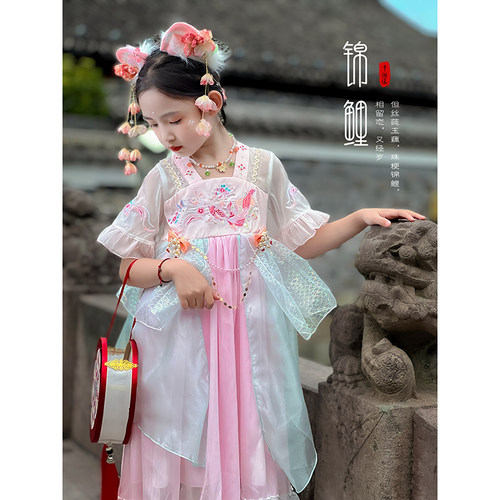 女童汉服2025夏季新款儿童国风裙子短袖超仙古风连衣裙唐装演出服