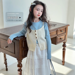 儿童韩版 女童套装 2026春季 新款 休闲两件套 洋气背心马甲T恤打底衫