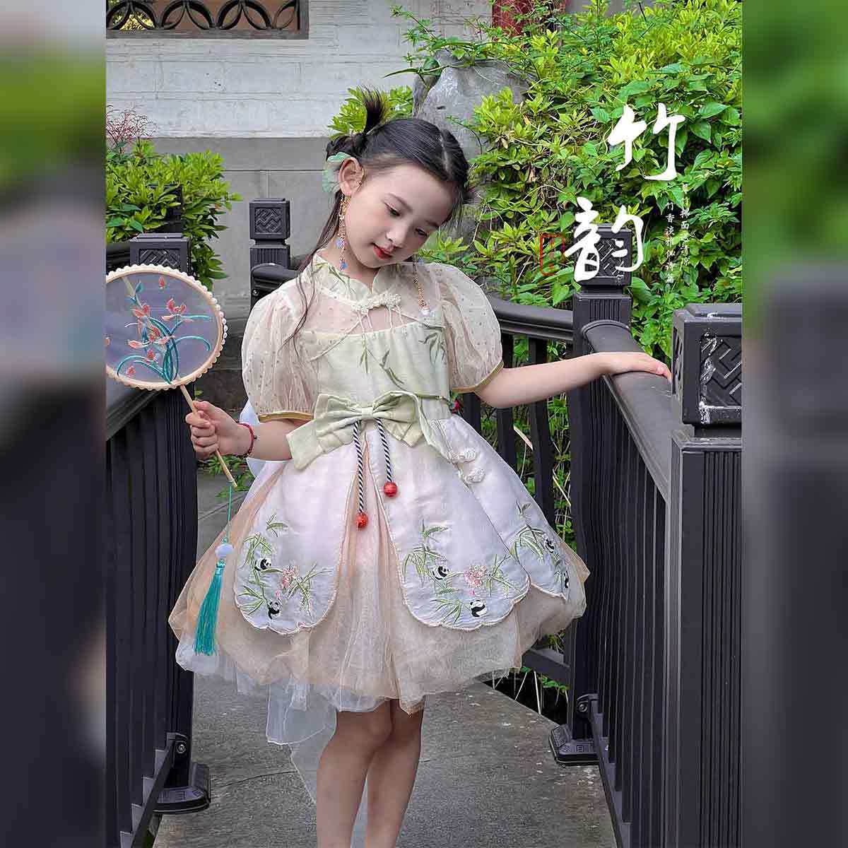 女童连衣裙2025夏季新款儿童新中式短袖裙子洛丽塔公主裙演出服