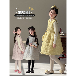 波拉女童连衣裙套装高端轻奢冬季新款儿童年款夹棉背心裙加厚裙子