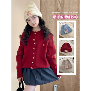 女童帽子2025冬季新款儿童保暖防风针织帽中大童韩版加厚毛线帽潮