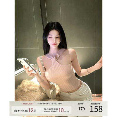 灰尘邓邓 针织挂脖上衣女2025秋冬新款性感内搭抹胸短款吊带背心