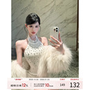 白色裙子 性感包臀裙法式 灰尘邓邓 针织挂脖连衣裙2025秋冬新款