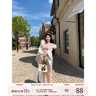 辣妹套装 灰尘邓邓 女秋蕾丝拼接吊带背心上衣半裙两件套 现货