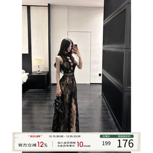 镂空长裙高级感无袖 新款 裙子 性感蕾丝连衣裙女2025冬季 灰尘邓邓
