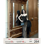 新款 灰尘邓邓 御姐吊带连衣裙女2025冬季 性感包臀长裙抹胸裙子