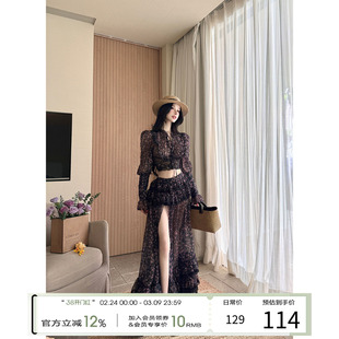 灰尘邓邓 早春穿搭套装女2026新款法式雪纺碎花上衣半身裙两件套