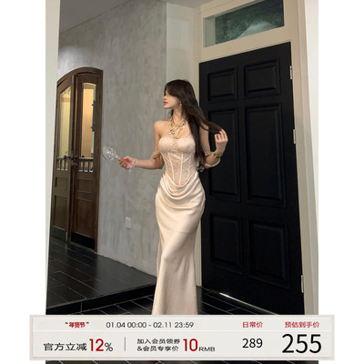 灰尘邓邓 重工设计感吊带裙2025冬季新款高级感抹胸长裙生日裙子