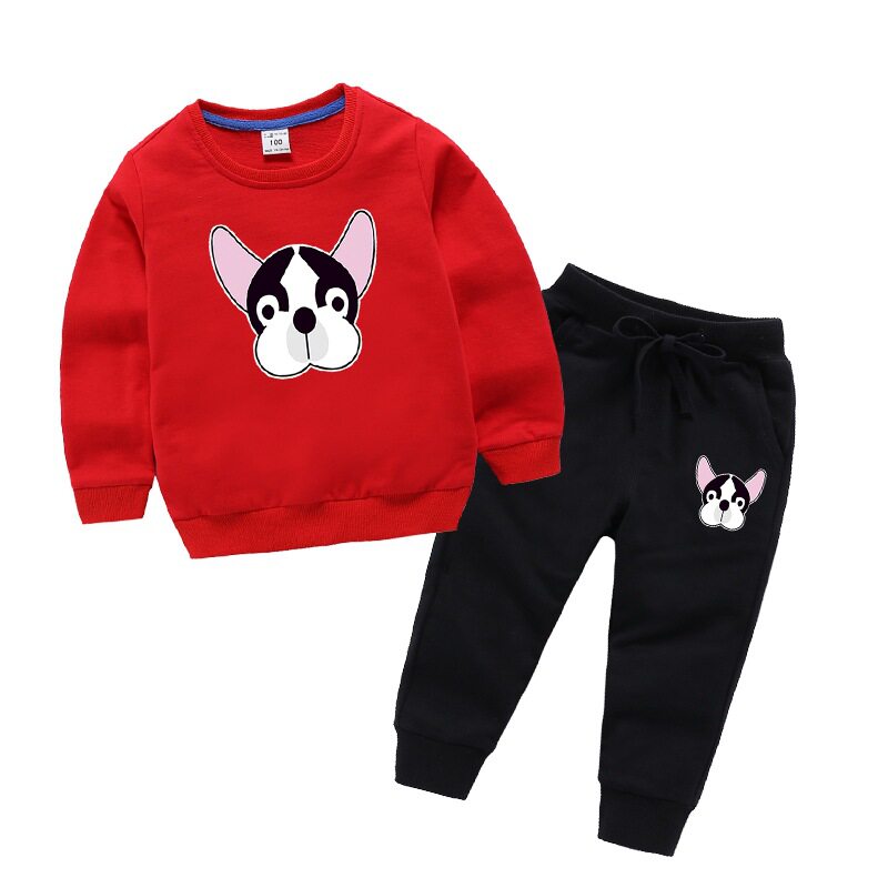 童装男女童两件套宝宝春秋季新款儿童纯棉卫衣套装潮童黑白狗狗
