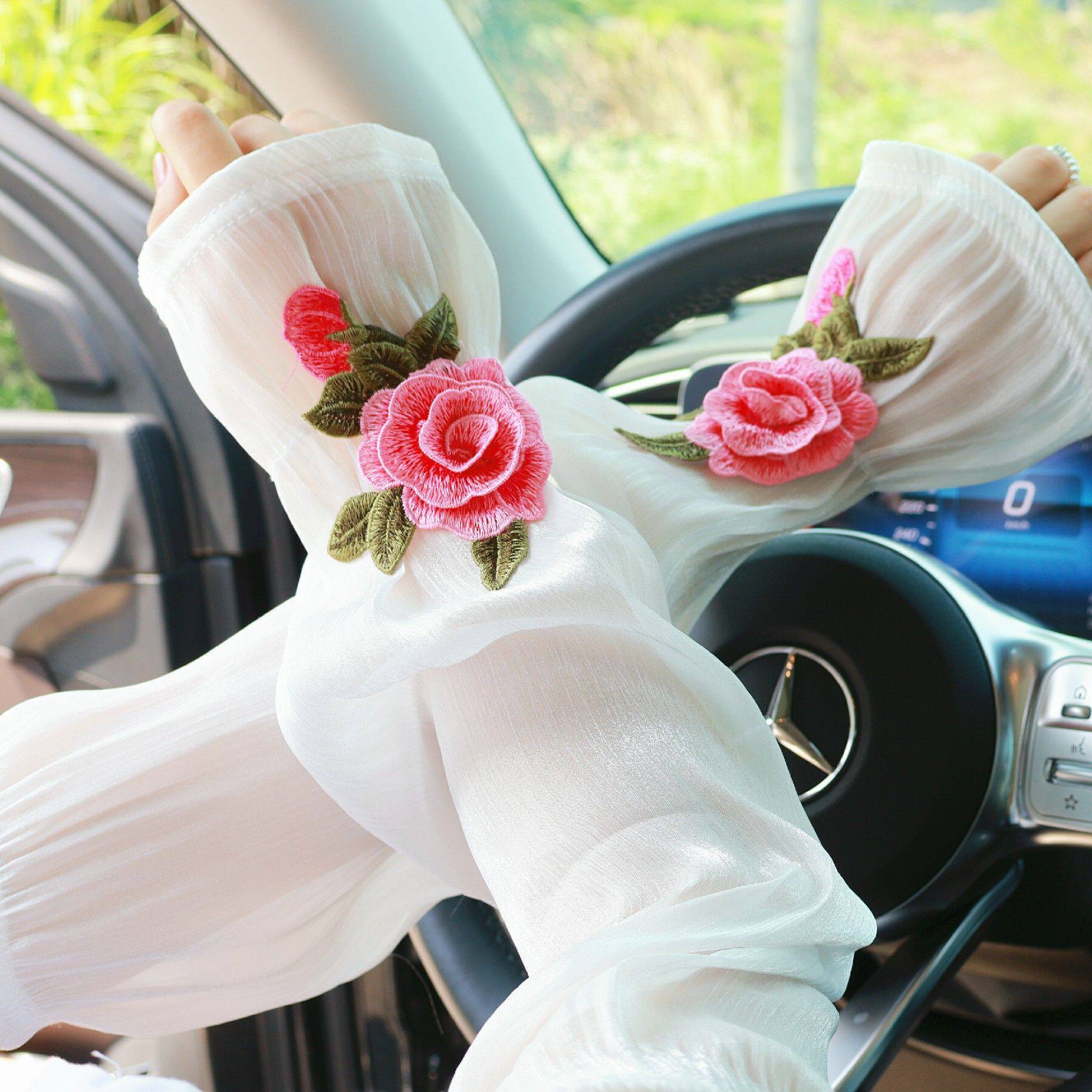 国风冰袖女款防晒袖套防紫外线2026夏季新款开车骑行刺绣玫瑰花