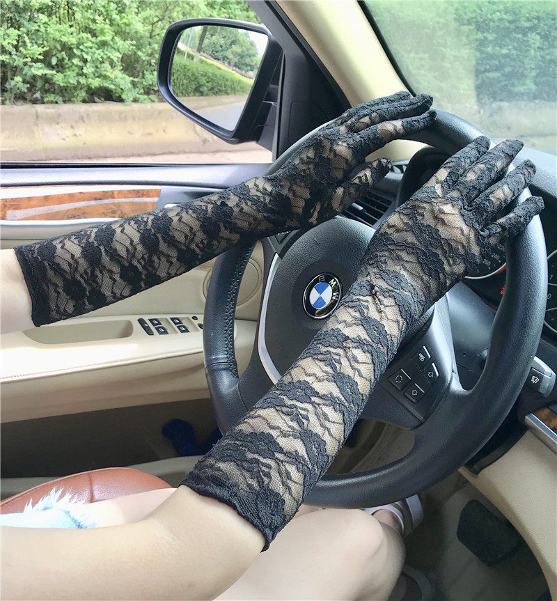 夏季薄款防晒礼仪新娘手套性感开车防紫外线手臂套中长款蕾丝袖套