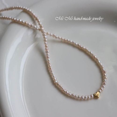 MIMI原创 美国14K注金爱心天然淡水珍珠项链锁骨链颈链 小众设计