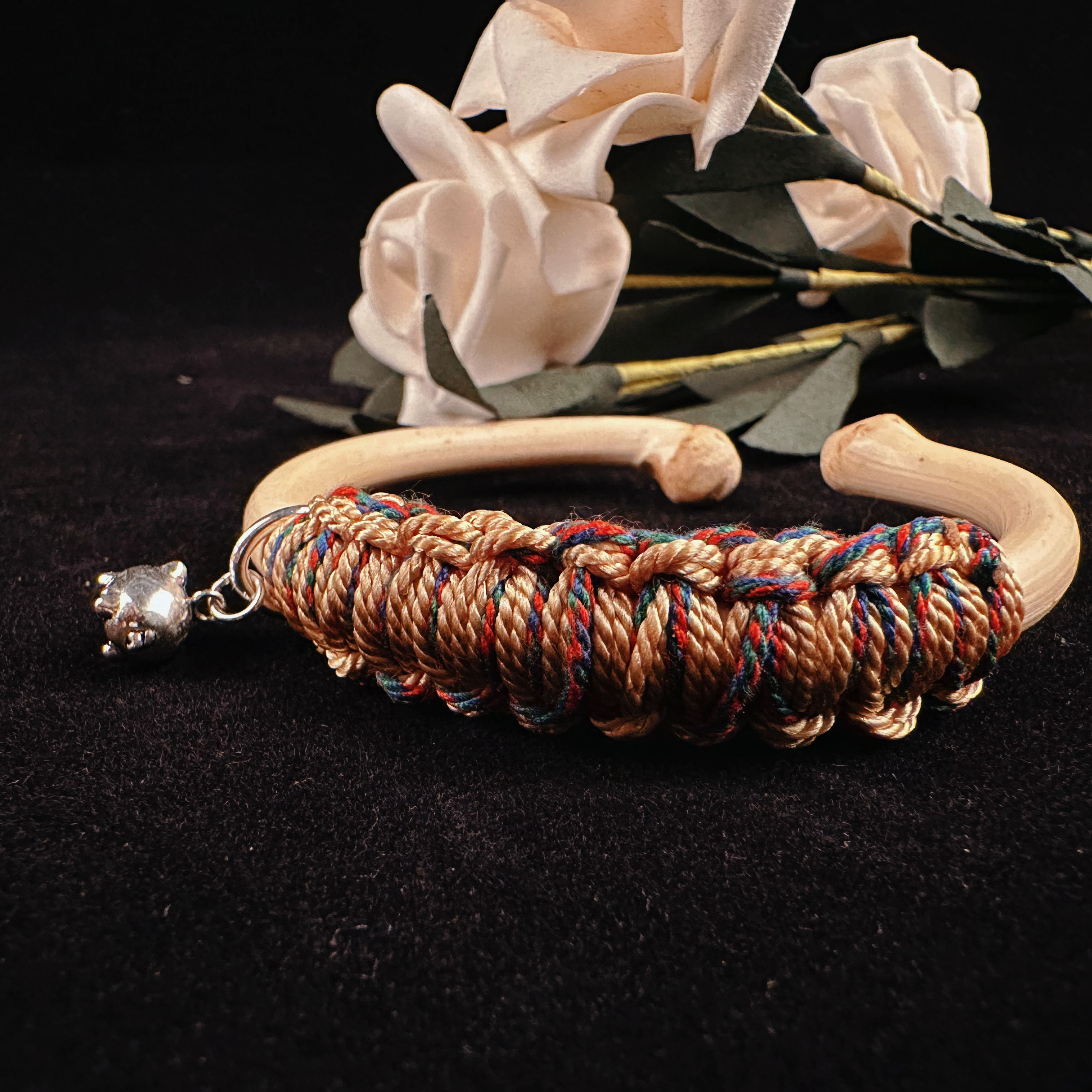 西藏鸡血藤彩绳编绳古风男女情侣款中国风手镯木质藤镯复古