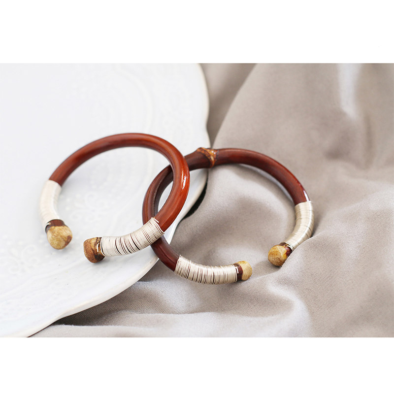 西藏鸡血藤s999纯银手镯纯手工男女简约情侣款理想三旬陈鸿宇同款